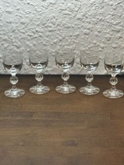 Bohemia Czech Crystal Etched Cascade Small Glasses Set of 5 Cordial Faceted Ball