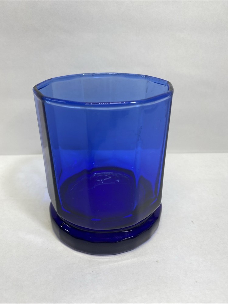 (1) Vintage Anchor Hocking Essex Cobalt Blue 10-Panel 3.5″ Whiskey Lowball Glass
