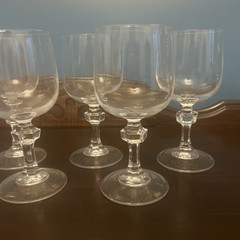 «Vendome Uni» Knob in Stem Water Wine Glasses Cristal D’Arques 6 1/4” MCM 7 Vtg