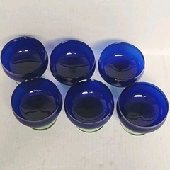 6 BLOCK CAPERS Champagne Sherbert COBALT BLUE GREEN STEM 3.75″ Tall EUC
