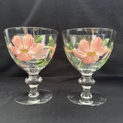 Vintage SET OF 2 Franciscan Desert Rose Goblet Imperial Glass 5 3/8” GLOWS Hnd P