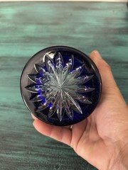 Ajka Crystal Cobalt Blue “Ribbon” Pattern Whiskey Glass
