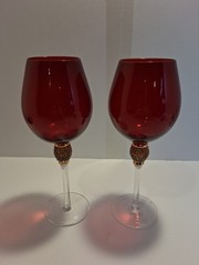 Pair Of Ruby Red Tall Goblets, No Chips , No Cracks