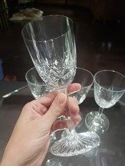 (4) Water goblet 6-5/8″ Glasses, Crystal Baccarat Epron Cut base Signed aft 1936
