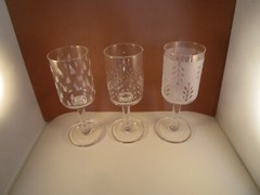 Vintage Mixed Frosted Leaves Teardrops Set of 3 Water Goblet Glasses