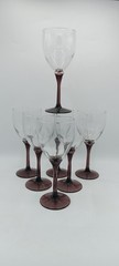 SET OF 7 VINTAGE LIBBEY AMETHYST PURPLE TULIP STEM DOMAINE WINE GLASSES 8 1/8″