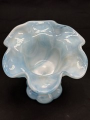 Vintage Kanawha Glass Company Blue & White Swirl Art Slag Glass Compote MCM