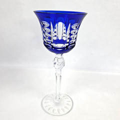 Vintage Bohemian Cobalt Blue Cut to Clear Crystal Wine Hock Glass 8-3/16″
