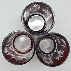 3 Vintage Bohemian Ruby Red Cut to Clear 1-Cup Drinking Glasses