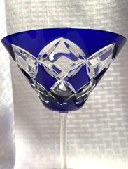 AJKA CHELSEA COCKTAIL GLASS COBALT BLUE CUT TO CLEAR CRYSTAL HUNGARY BOHEMIAN