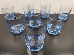 (8) Libbey Facets Light Blue Old Fashioned Glasses Set Textured Paneled Tumblers