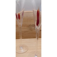 Vintage Hand Blown Blood Red Drip Art Glass Stylish Champagne Wine Glasses