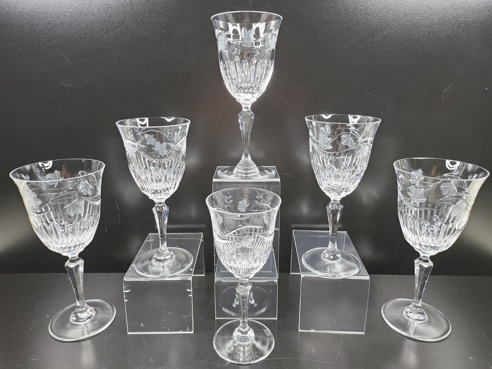 Rogaska Ivy (2) Goblets (4) Wine Glasses Set Vintage Elegant Cut Crystal Bar Lot
