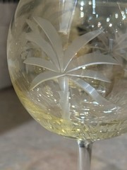 3 Home Essentials Lenox Style Balloon Wine Glass Etched Crystal Palm Tree Amber