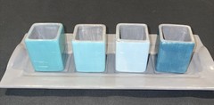 Hand Painted Sake Serving Set Tray Blue Grey Cups Modern Japanese Style