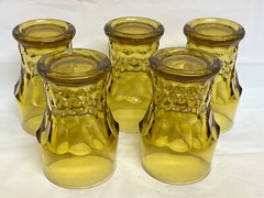 5 Vintage Anchor Hocking Amber Glasses Georgian Honeycomb Honey Gold 5″ 11 oz