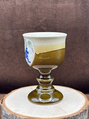 Vintage OTAGIRI Footed Pedestal GOBLET brown drip glaze w/grapes Made in Japan