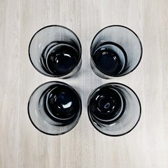 Set of 4 Vintage Libbey Apollo Blue Smoke Drinking Glasses Tumblers Curved 6 in