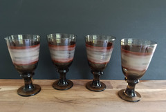Libbey Sango Glass Goblets Nova Brown Water Smoked Frosted Rust Gray Band
