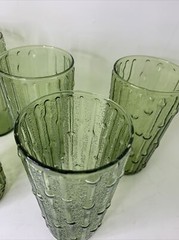5 Glass Tumblers Set Anchor Hocking Tahiti Bamboo Avocado Green 1960 Drinking