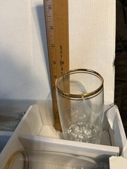 Vtg Set Of 6 Buckingham High Ball Glasses 24K Gold trimmed 14 oz New in box