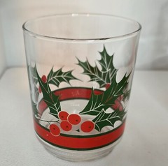 Vtg Libbey HOLLY & BERRIES 13-oz Flat Tumbler Glasses Holiday Set of 4 & Carafe
