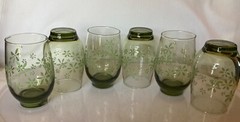 Set of 6 Libbey Mint Bouquet Glass Tumblers Vintage Avocado Green Retro Embossed