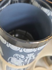 MCM Jeanette Jasperware-style Set Of 6 Blue Greek Hellenic Tumblers Carrier