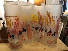Set of 4 Rare Vintage Mid Century Highball Glasses Frosted Glass