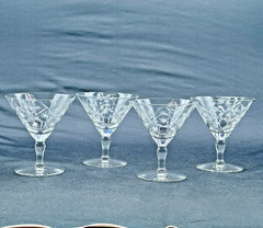 4 Etched Atomic Starburst Diamond Optic Low Champagne Sherbet Glasses – 4 1/8″ H