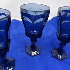 Vtg. Set of 4 Fostoria Virginia Dark Cobalt Blue Claret Wine Goblet 6 5/8″ NICE!