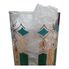 MCM Highball Tumbler Turquoise Green Gold Pair Cathedral Fleur de Lis 2