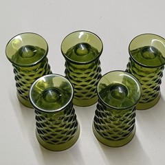 5 Indiana Whitehall Colony Cubist Ice Tea Glasses Avocado Green 5 Vintage