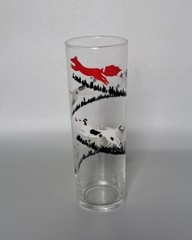 Libbey Glass Tumbler Tom Collins High Ball Fox Hunt Hound Dog Barware Vtg