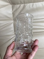 Lot 2 Vtg Tumbler Glasses Pressed Raised Clear Glass Floral Flower 2 Piece Mold