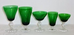 2 pcs Fostoria COLONIAL DAME Green Footed Liquor Cocktail glasses 4-1/4″
