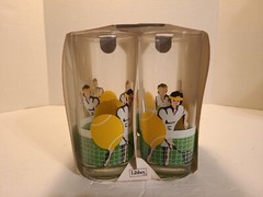 LIBBEY 4 COOLER TUMBLER GLASSES 15 OZ MCM TENNIS RETRO VTG NEW NIB BOX BAR PARTY