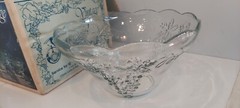 Anchor Hocking Vintage Punch Bowl Grape Design 14 Pc Set Original Box 600/92a