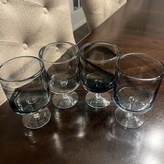 Blue Smoke Crystal Wine Glasses Barrel Bowl Clear Short Stem Hand Blown 5″ Tall