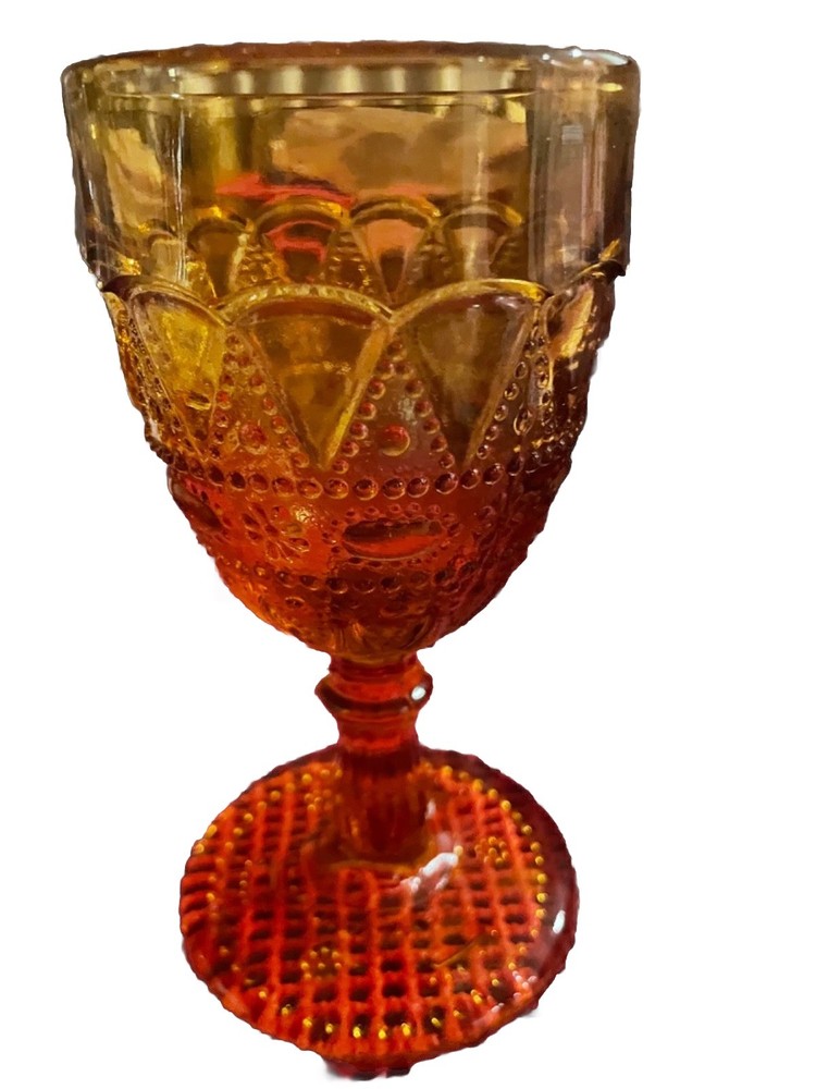 Vintage Kemple Wheaton Amber Lace & Dewdrop Set of 2 Glasses/Goblets~6 in Tall