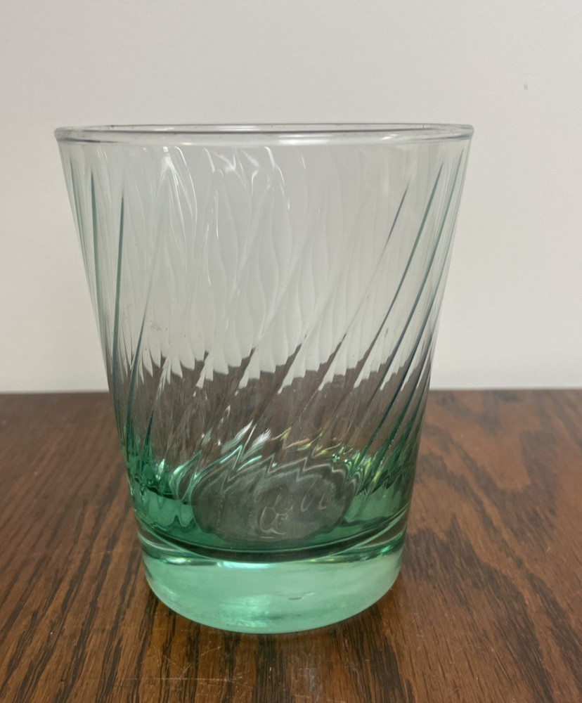 Vtg 70’s Libbey Spanish Green Optic Swirl Juice Glass 4.5” Thick Weighted Base