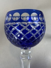 4 Cobalt Blue Cut To Clear Wine Glasses
