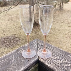 Set Of 2 Luminarc France Long Rose Stemmed Champagne Glasses With Clear Top 4oz