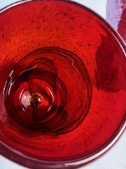 Hand Blown Ruby Red Art Glass Tumblers Set 2 Iridescent Swirl Studio Glass 6”