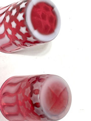 ANTIQUE 1890S BEAUMONT CRANBERRY OPALESCENT STAIRS & STRIPES TUMBLERS