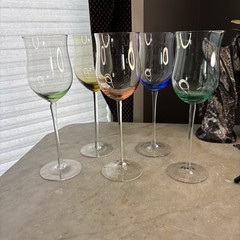 Vintage Elegant Handblown Tulip Shaped Ros’e Glasses Set Of 5