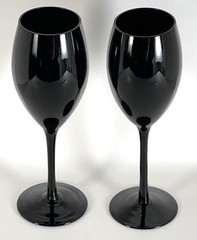 Vtg Mikasa Elite Black Amethyst Wine Glasses Set of 2 Crystal 9.25″ Italy 80s