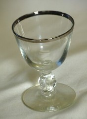 Elegant Clear Glass Silver Trim Cordial Six Lobe Stem Footed