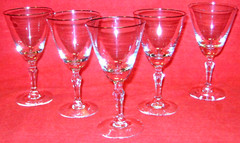 SET OF 5 FOSTORIA Crystal ENGAGEMENT 5 1/4″ WINE GLASS GLASSES PLATINUM TRIM RIM