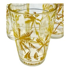 Vintage Hazel Atlas Gloria Yellow Tropical Design 4” Tall Glasses (4)